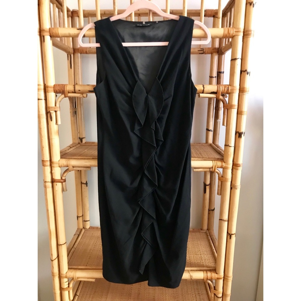 Elie Tahari black ruffle front sheath dress - sz 8